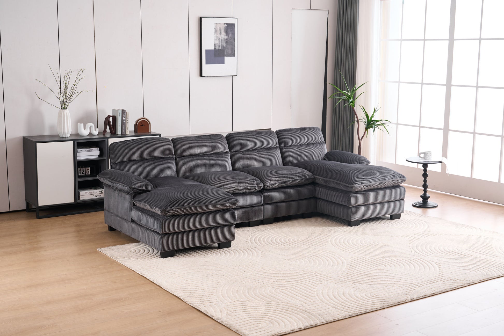 U Shaped Profile Sofa, Including Two Single Seats And Two Chaise, Modular Sofa, Corduroy Sofa Grey Foam Corduroy 4 Seat