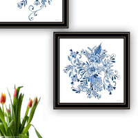 "Delph Designs Of Blue And White Florals" Framed Wall Art For Living Room, Wall Art Print For Home Decor, Bedroom Wall Art By Cindy Jacobs Multicolor Wood Paper