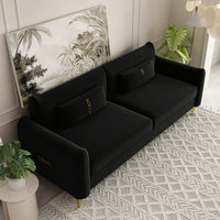 Fx P19 Bk Sofa 85.83Inch Velvet Sofa Couch Luxury Modern Upholstered Sofa With 2 Pillows Black Color Black Velvet 2 Seat