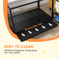 Pawhut 43" Heavy Duty Dog Crate With Bowl Holder, Strong Steel Dog Crate With Wheels, Detachable Door, Openable Top And Removable Tray For Large And Extra Large Dogs, Black Black Steel