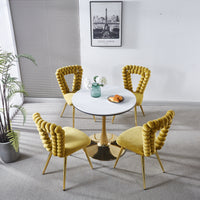 Yellow And Gold Modern Chair Set Of 4 With Iron Tube Legs, Soft Cushions And Comfortable Backrest, Suitable For Dining Room, Living Room, Cafe,Hairball Back Yellow Fabric