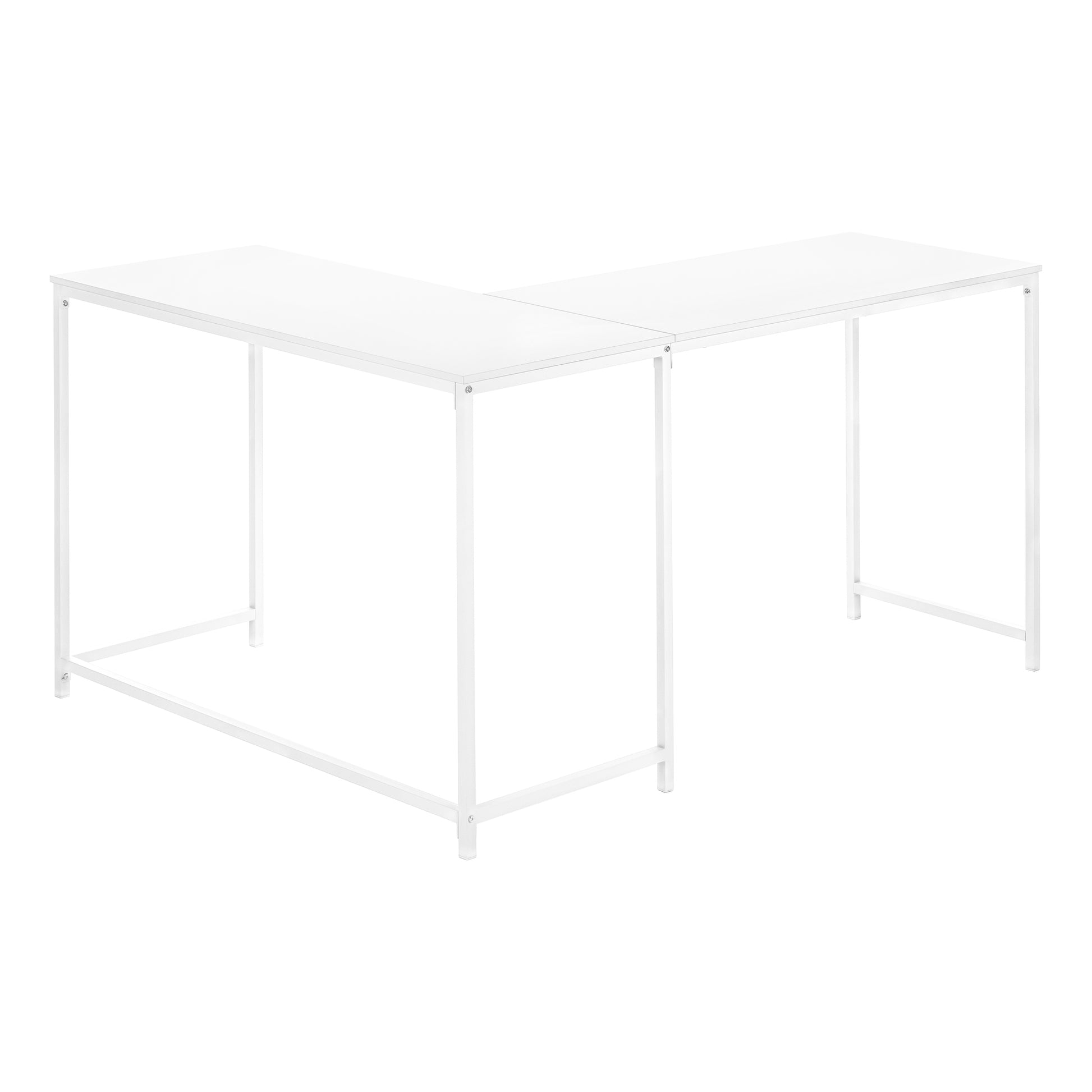 Computer Desk, Home Office, Corner, 58"L, L Shape, Work, Laptop, White Laminate, White Metal, Contemporary, Modern White Particle Board