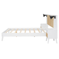 Queen Size Solid Wood Bed Frame With 2 Nightstands, Elegant Design With Lamps, Rattan And Wood Combination,White Queen White Wood