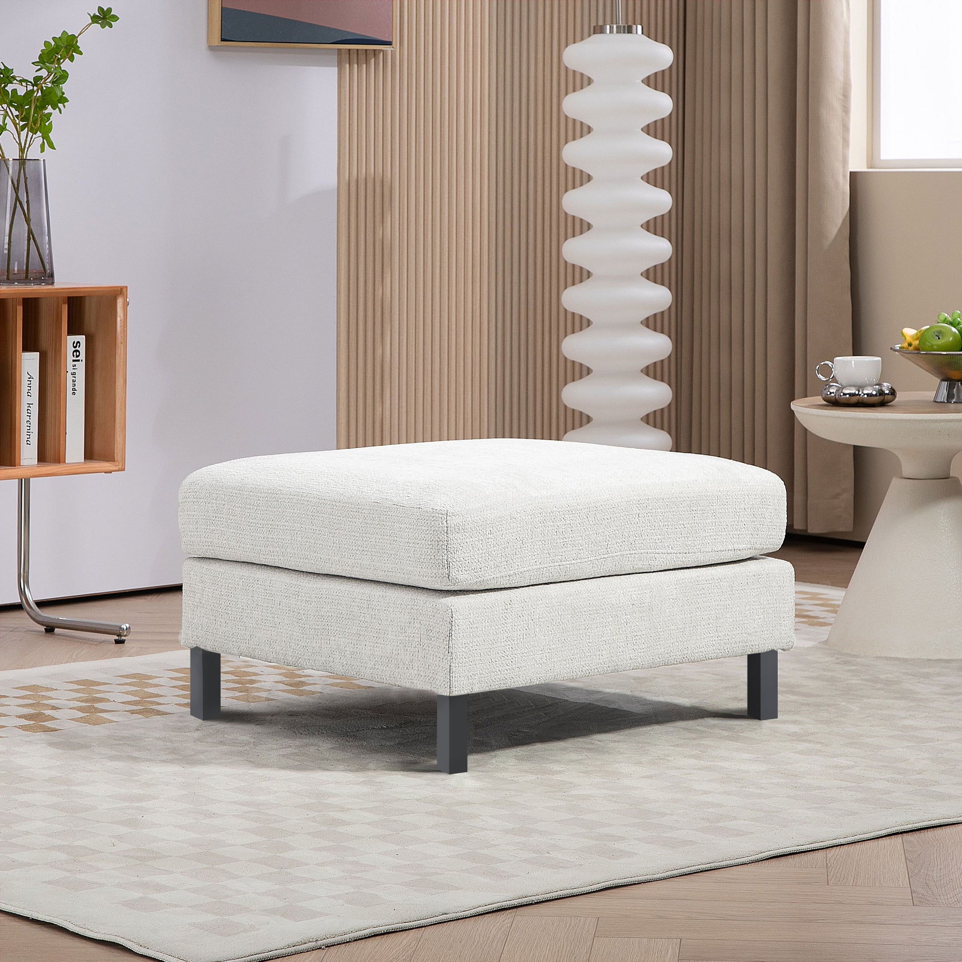 Homcom Module For Modular Sectional Sofa, Ottoman With Wood Legs And Pocket Spring For Living Room, Bedroom, Cream White Cream White Polyester