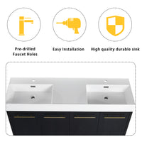 60 Inch Freestanding Bathroom Vanity With Resin Double Sink, With Soft Closing Door, Kd Package Black Chestnut 4 Bathroom Freestanding Modern Plywood