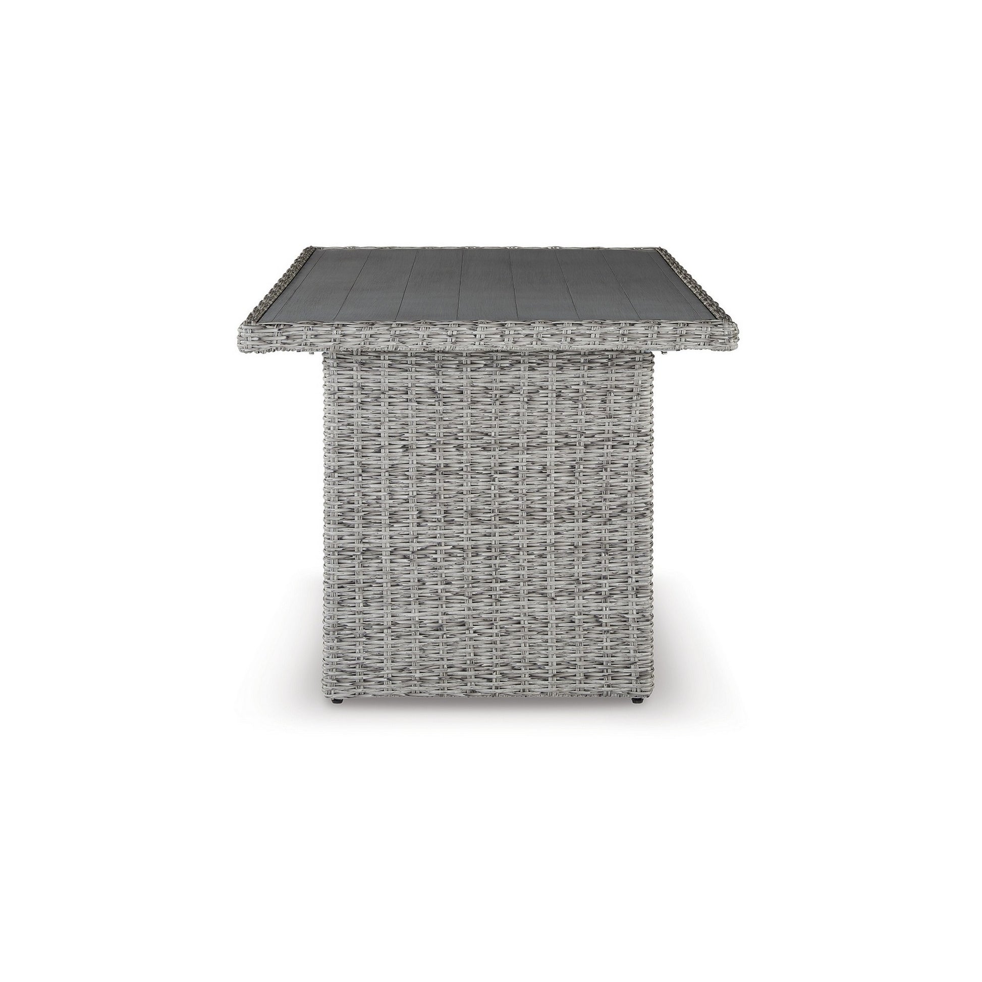 Dune 59 Inch Outdoor Table, Smooth Gray Resin Wicker, Open Bottom Shelf Gray Aluminium