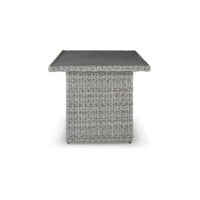 Dune 59 Inch Outdoor Table, Smooth Gray Resin Wicker, Open Bottom Shelf Gray Aluminium