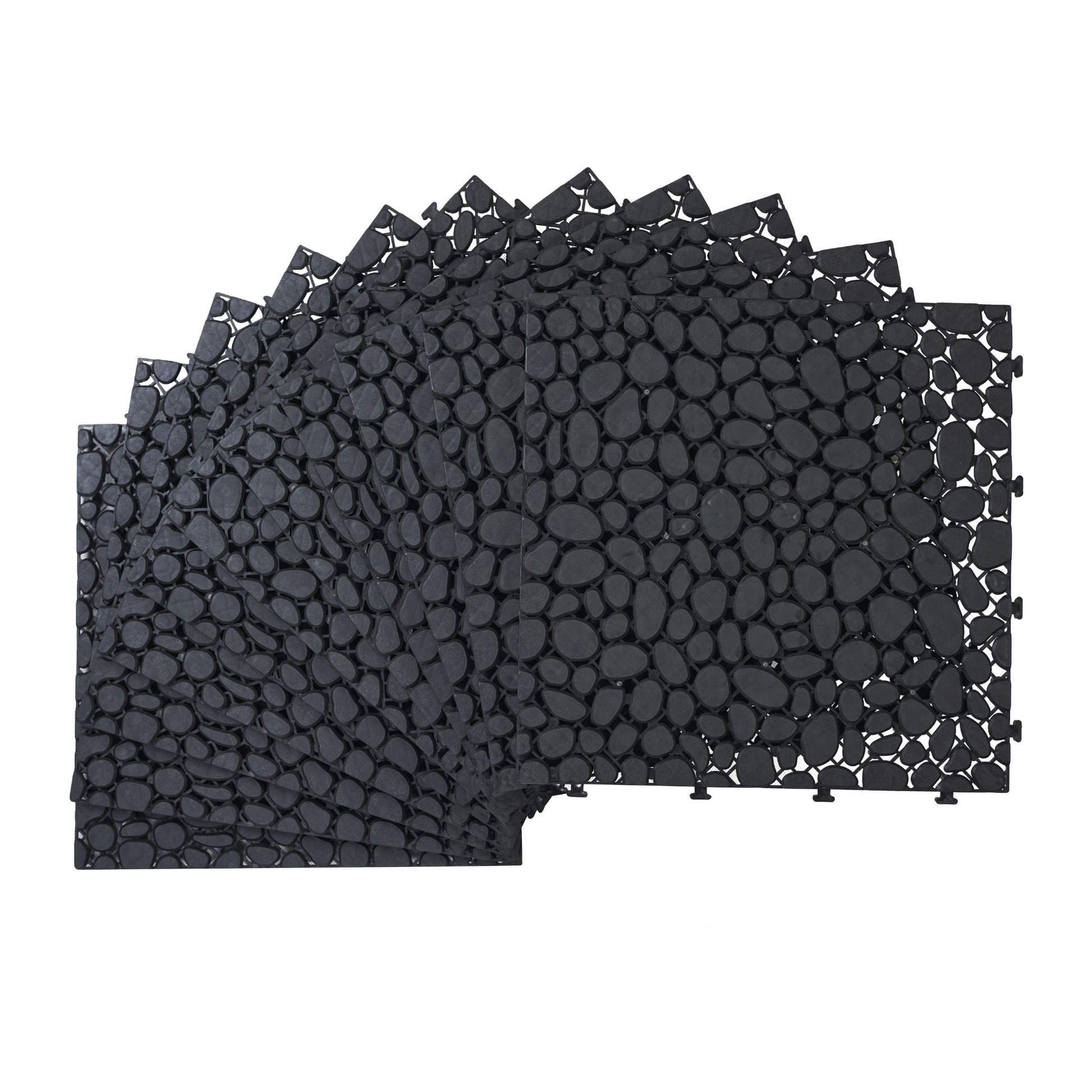 12 X 12 Inch Black Interlocking Deck Tiles Plastic Waterproof Outdoor All Weather Anti Slip Bathroom Shower Balcony Porch Strong Weight Capacity Upto 440 Lbs, Pebble Stone Pattern Pack Of 60 Black American Design,American Traditional Plastic