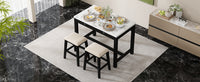 3 Piece Modern Faux Marble Versatile Bar Table Set With Storage Drawers And Padded Stools, Ideal For Space Saving Dining Nooks Or Small Kitchens Black Black Solid Wood Mdf
