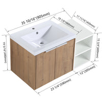 36 Inch Soft Close Doors Bathroom Vanity With Sink, A Small Storage Shelves, 24" And 12" Combination Cabinet, Kd Packing Imitative Oak 2 1 Bathroom Wall Mounted Modern Plywood