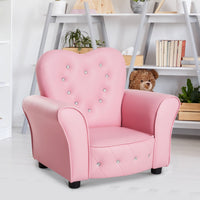 Qaba Kids Sofa Toddler Tufted Upholstered Sofa Chair Princess Couch Furniture With Diamond Decoration For Preschool Child, Pink Pink Polyvinyl Chloride