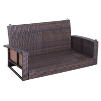 Outsunny 2 Person Wicker Hanging Swing Bench, Front Porch Swing Outdoor Chair With Cushions 550 Lbs. Weight Capacity For Backyard, Garden, Cream White Brown Rattan Metal
