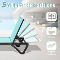 Outdoor Lounge Chair, Aluminum Plastic Patio Chaise Lounge With Side Table & 5 Position Adjustable Backrest & Wheels, All Weather Reclining Chair For Outside Beach Poolside Lawn, Lake Blue Lake Blue Aluminum