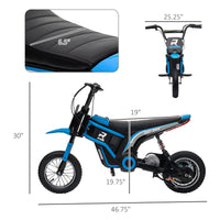 Aosom Electric Dirt Bike With Twist Grip Throttle, 24V 350W Off Road Electric Motorcycle, Up To 15 Mph With Brake, Music Horn, Rear Suspension For Ages 13 Years, Blue Blue Plastic