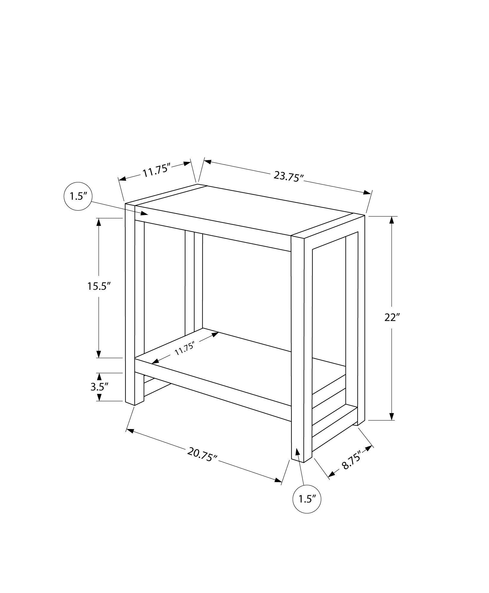 Accent Table, Side, End, Narrow, Small, 2 Tier, Living Room, Bedroom, Grey Laminate, Black Metal, Contemporary, Modern Grey Particle Board