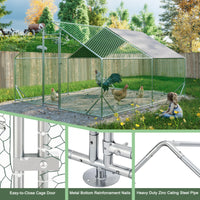 Large Metal Chicken Coop, Walk In Chicken Run,Galvanized Wire Poultry Chicken Hen Pen Cage, Rabbits Duck Cages With Waterproof And Anti Ultraviolet Cover For Outside 10' L X 13 W X 6.56' H Silver Metal