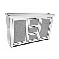 57" Wide 3 Drawer Mirrored Glass Sideboard Silver Kitchen Luxury,Modern Cabinets Included Mdf Glass,Mirror