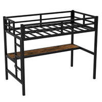 Metal Twin Xl Size Loft Bed With Power Outlet And Led Lighted, Space Saving, Noise Reduced, Black Twin Xl Black Metal