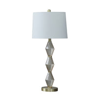 Ruth 30 Inch Accent Table Lamp, Glass Diamond Pedestal Base, White, Gold White Gold Glass Metal