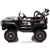 24V Two Seater Kids Ride On Truck Car W Parents Control,200W*2,Seat Width 20.28In,Four Wheel Suspension,Led Lights,Music,Mp3,Bluetooth,Two Independent Seat Belts,Suitable For Off Road For Kids Aged 3 Black 100 149 Lbs Polypropylene