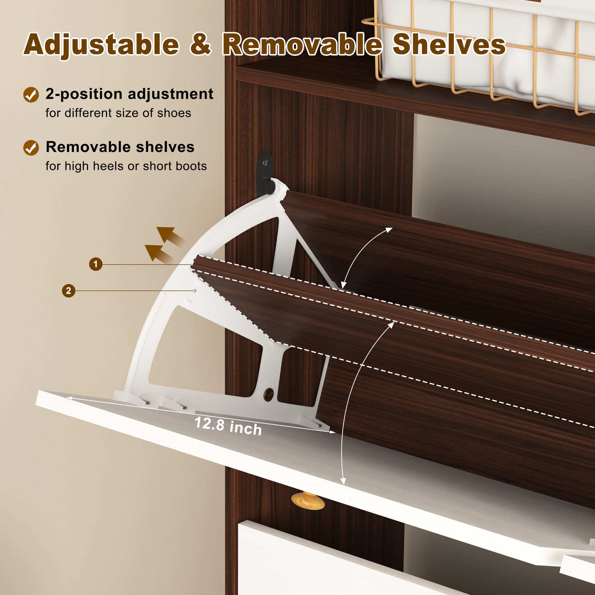 Shoe Storage Cabinet With 4 Flip Drawersshoe Rack Organizer Cabinet With Wooden Handle Freestanding Shoe Cabinet Storage With Anti Tip Fitting For Entryway, Hallway 5 Or More Spaces Walnut Primary