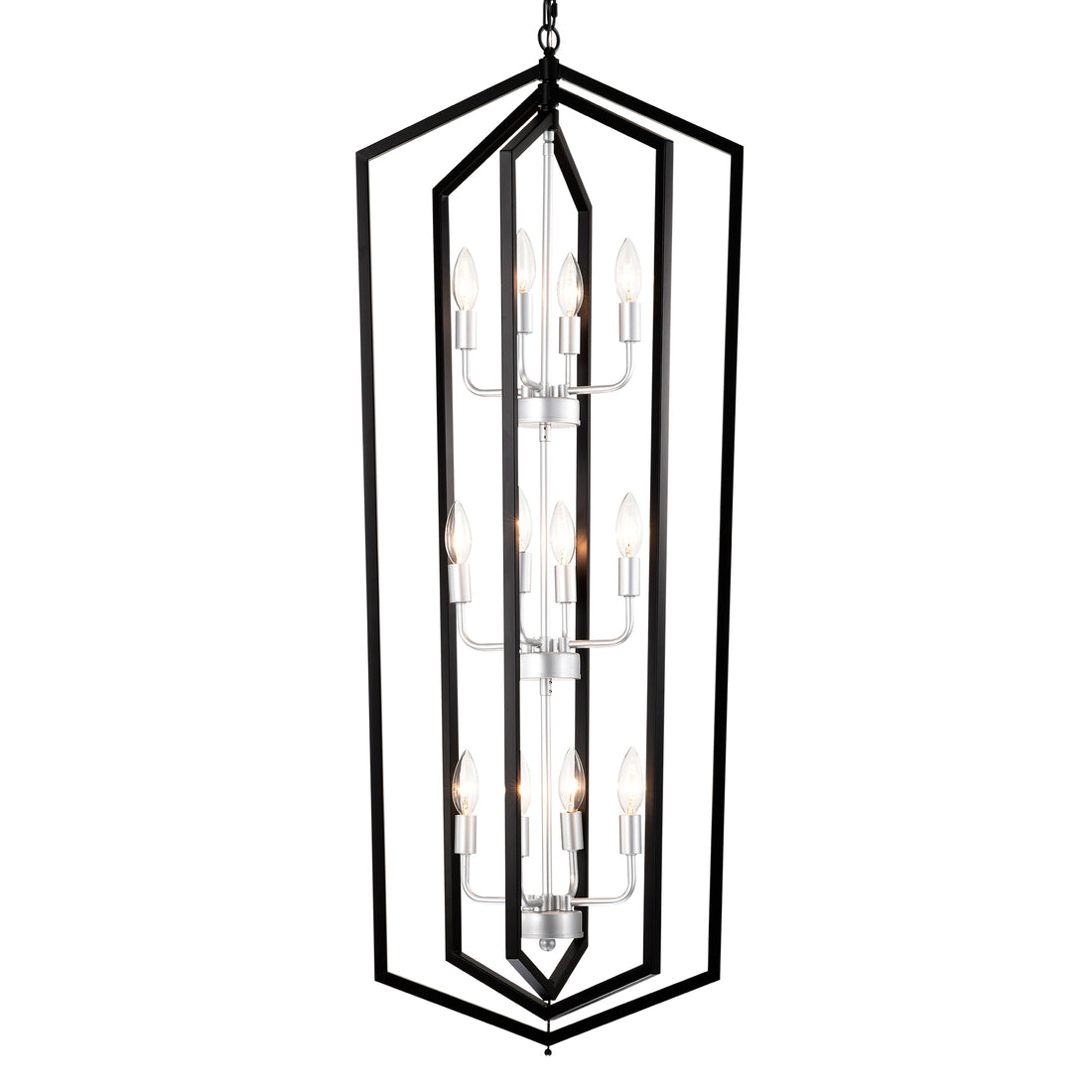 12 Light Farmhouse Kitchen Chandeliers, Matte Black And Sliver Vintage Rustic Cage Light Fixture Adjustable Height Chandeliers For Dining Room Hallway Foyer Entryway E12 Bulbs Not Included Matte Black American Design,Luxury,Modern,Vintage Metal Metal