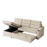 Mh83.5" Convertible Sleeper Combo Sofa, Convertible Sofa Bed Polyester Pullout Bed With Storage Recliner And Cup Holder For Living Room, Tight Spaces Beige Polyester Wood Primary Living Space Pine Foam Fabric 3 Seat