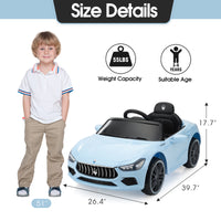 Maserati Ghibli Licensed 12V Kids Ride On Car, Battery Powered Electric Vehicle W 2.4G Remote Control, Led Lights, Mp3 Music, Usb, Horn, Children Age 3 6, Small, Light Blue And Black Black Blue Polypropylene