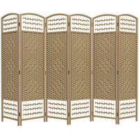 Homcom 6 Panel Room Divider, Folding Privacy Screen, 5.6' Room Separator, Wave Fiber Freestanding Partition Wall Divider, Natural Natural Wood Wood