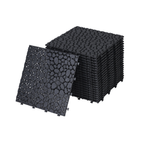 12 X 12 Inch Black Interlocking Deck Tiles Plastic Waterproof Outdoor All Weather Anti Slip Bathroom Shower Balcony Porch Strong Weight Capacity Upto 440 Lbs, Pebble Stone Pattern Pack Of 60 Black American Design,American Traditional Plastic