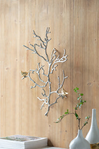 17X5.5X22" Metal Branch Wall Sculptures With Bird Accents, Set Of 2 Silver Multi Aluminium