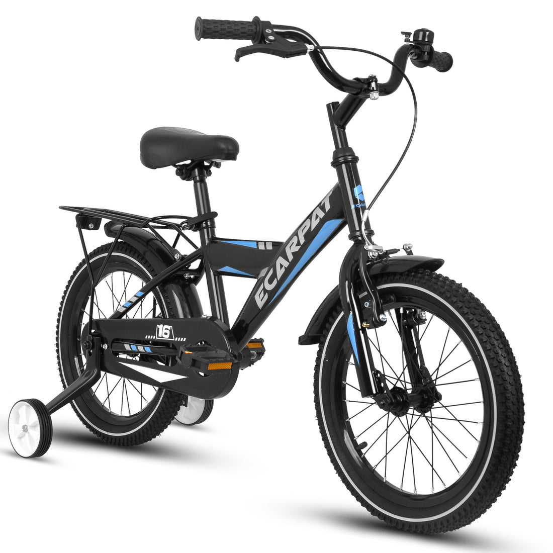 A16115 Kids Bike 16 Inch For Boys & Girls With Training Wheels, Freestyle Kids' Bicycle With Fender And Carrier. Black Steel