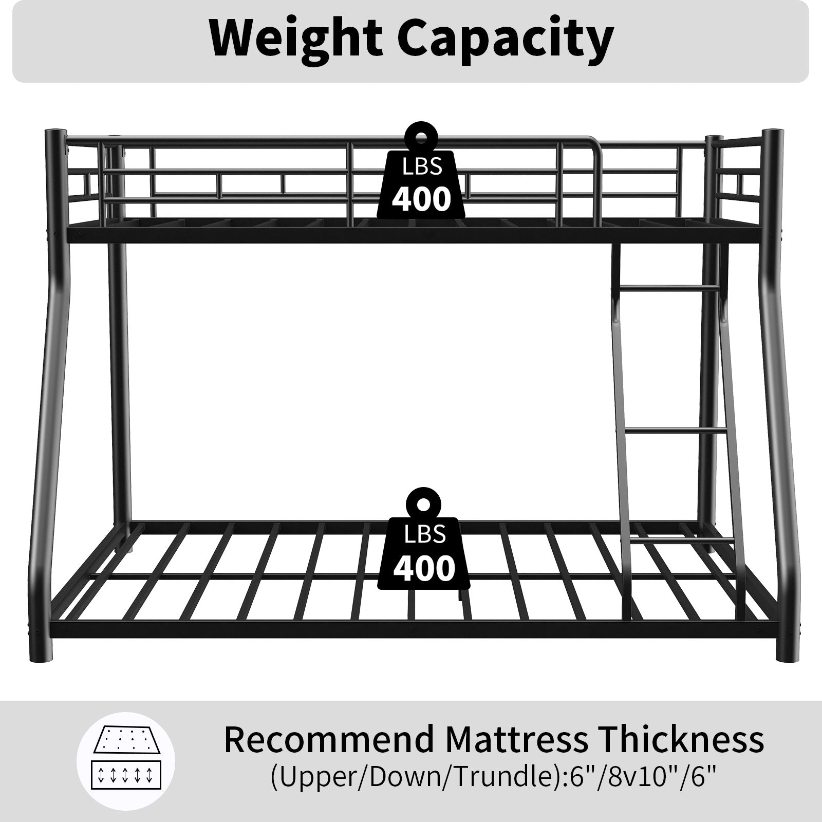 Metal Twin Over Full Bunk Bed Heavy Duty Sturdy Metal Noise Reduced Safety Guardrail Cpc Certified No Box Spring Needed Twin Black Metal Metal