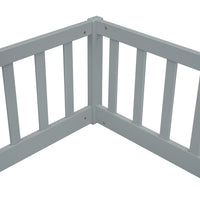 Double Twin Floor Bed With Fence, Guardrails, Without Door, Grey Twin Grey American Design Pine