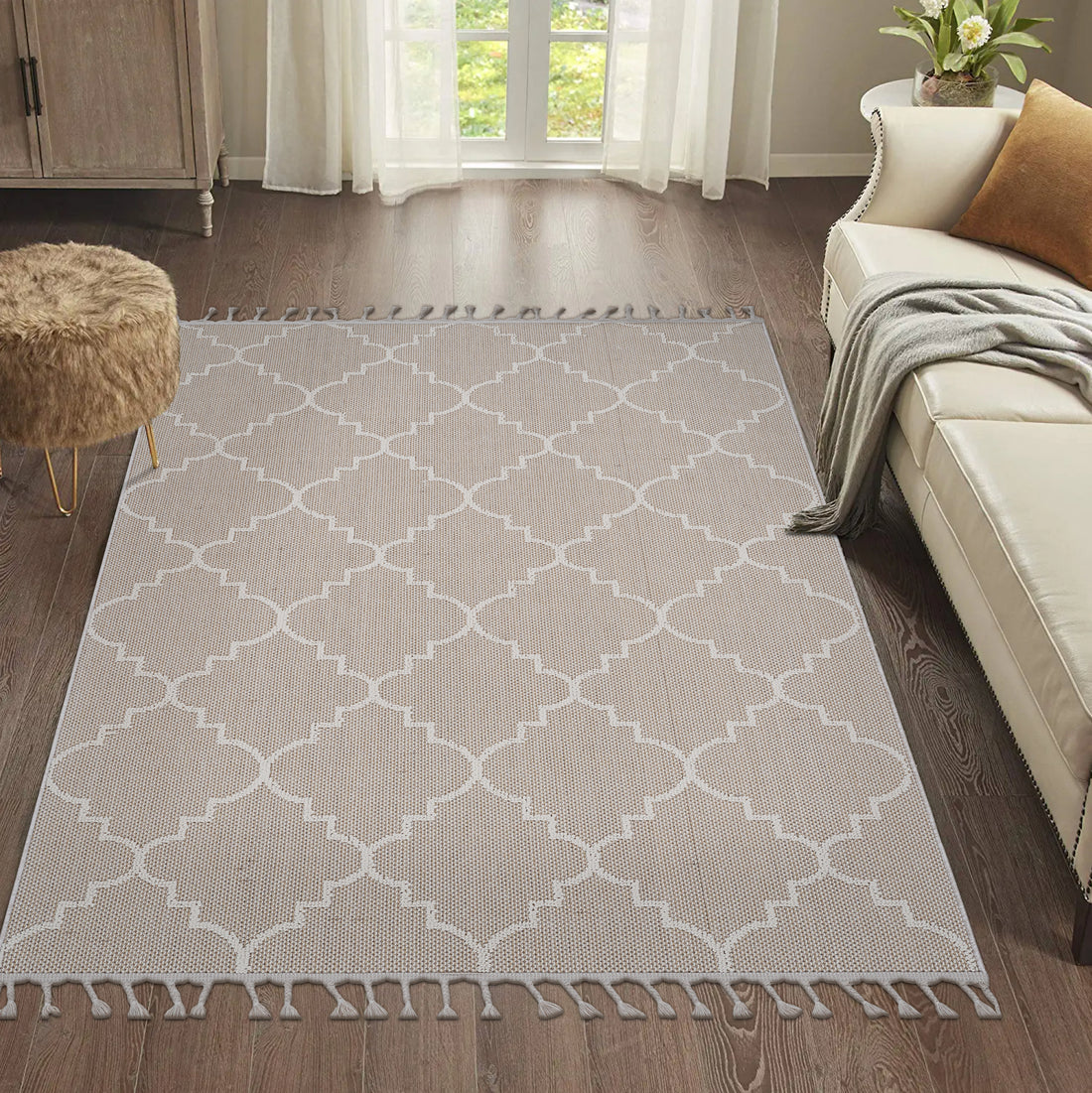 6X9 Ivory Trellis Indoor Outdoor Area Rug Ivory Polypropylene