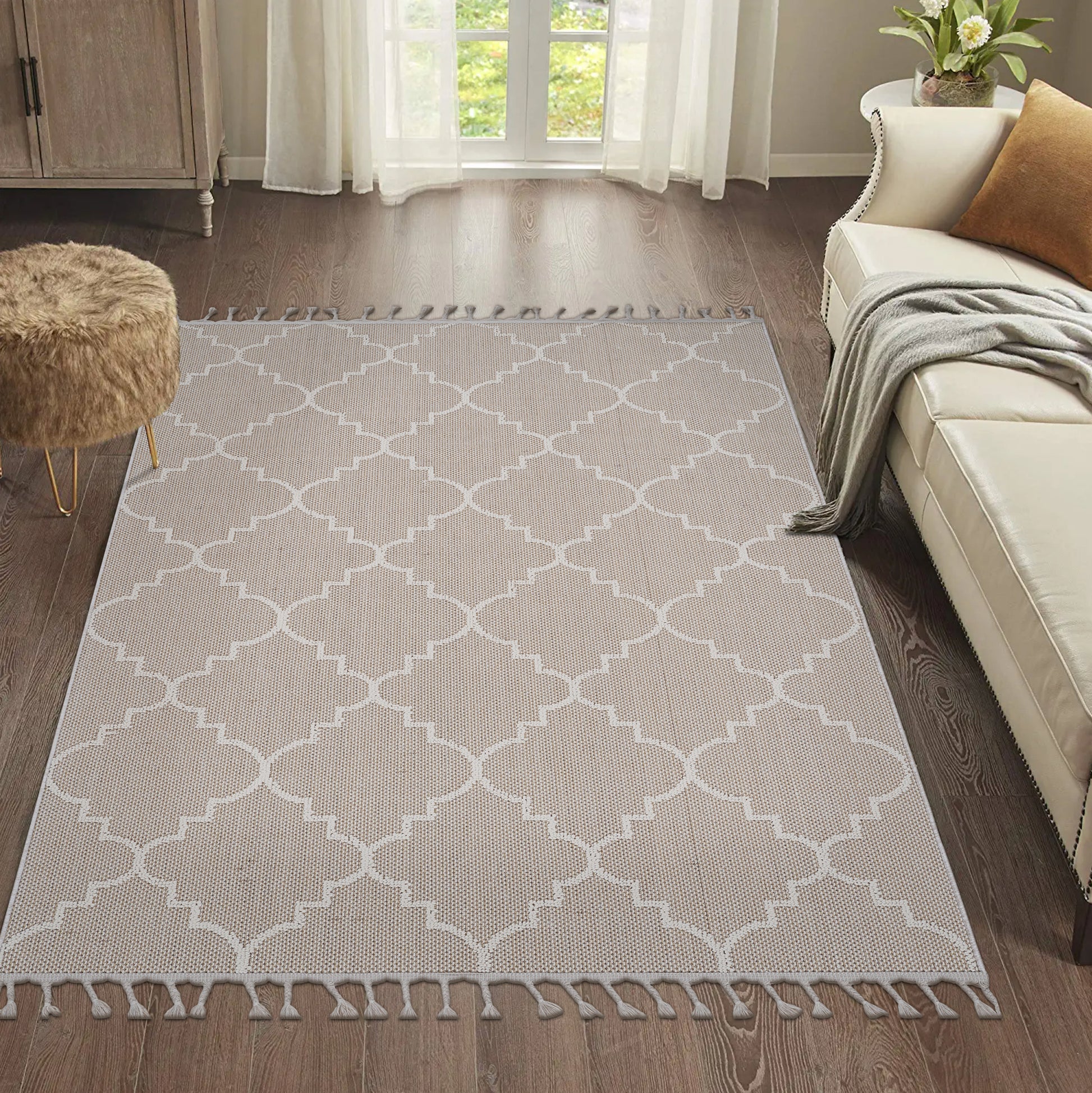 4X6 Ivory Trellis Indoor Outdoor Area Rug Ivory Polypropylene