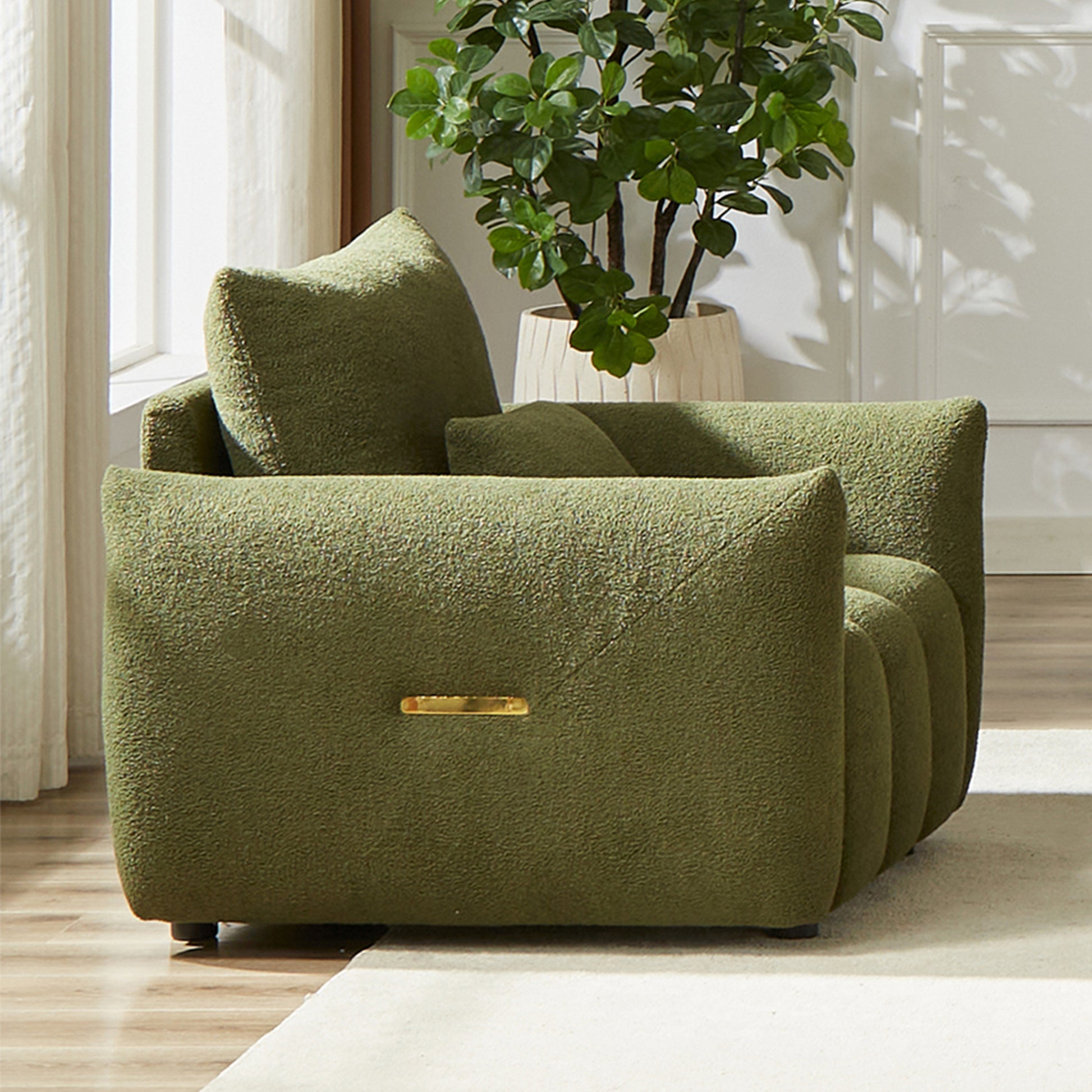 39.7'' Teddy Fabric Sofa, Modern Lounge Chair For Apartment, Office, Living Room And Bedroom Green Wood Primary Living Space Pine Foam Fabric 1 Seat