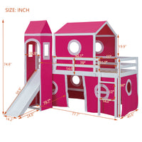 Twin Size Loft Bed With Slide Pink Tent And Tower Pink Old Sku:Wf298769Aah Twin Pink Solid Wood