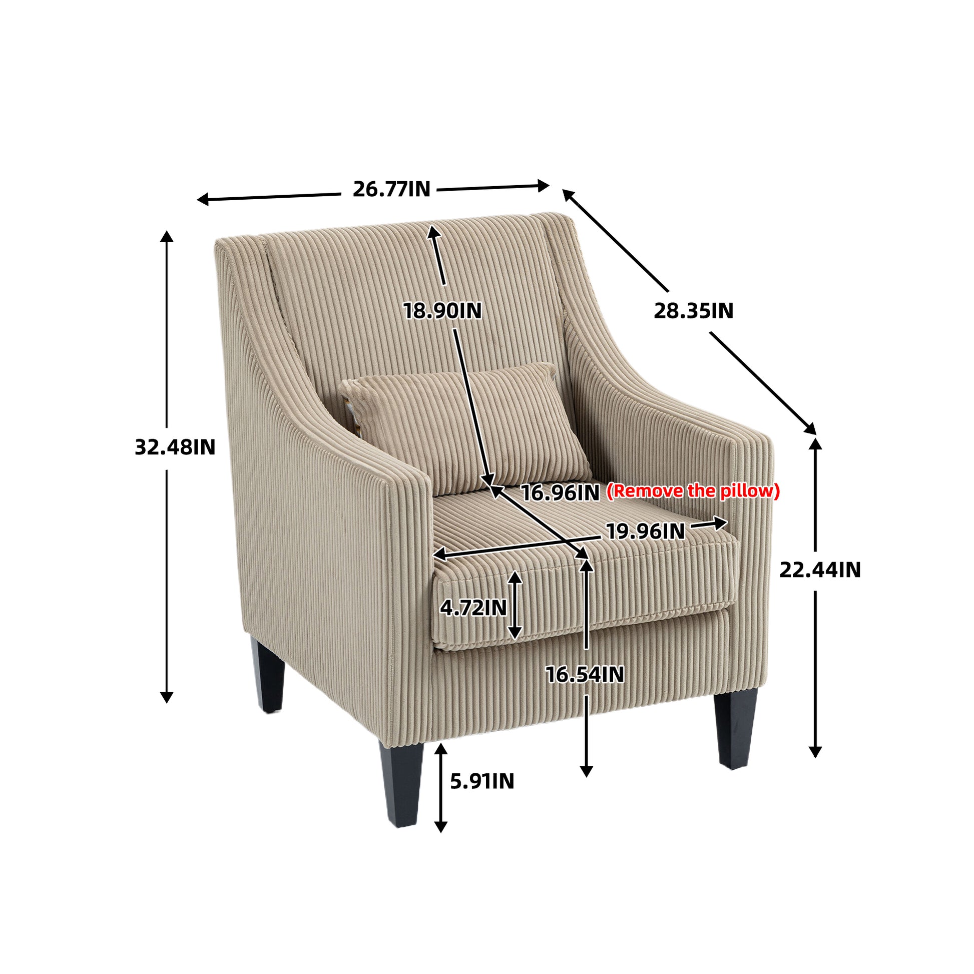 Coolmore Modern Accent Chair,Upholstered Armchair With Scooped Arms For Bedroom,Apartment,Studio,Office,Waiting Room Camel Corduroy Camel Primary Living Space Foam Corduroy