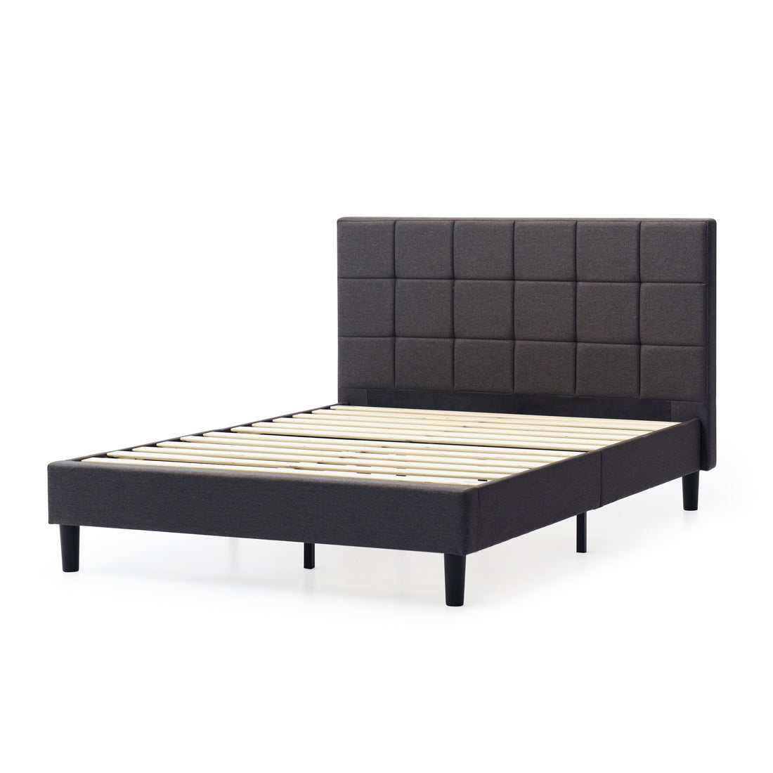 Upholstered Platform Bed Square Stitch Full Grey Wood Upholstered