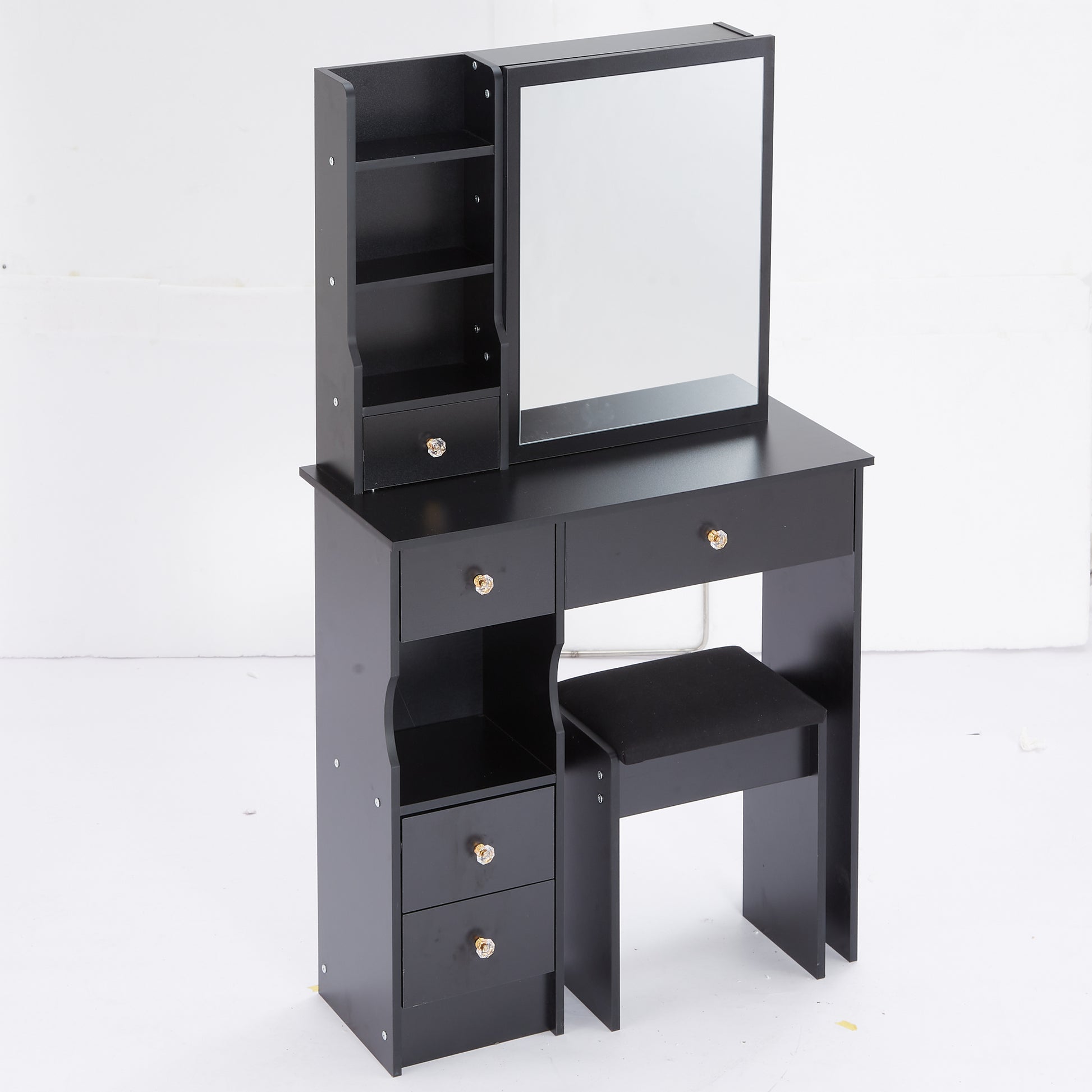 Small Size Left Drawer Desktop Vanity Table Cushioned Stool, Extra Large Sliding Mirror, Multi Layer, High Capacity Storage Fashionable Dresser, Suitable For Small Space, Epa,Gcc,Ul Certificate