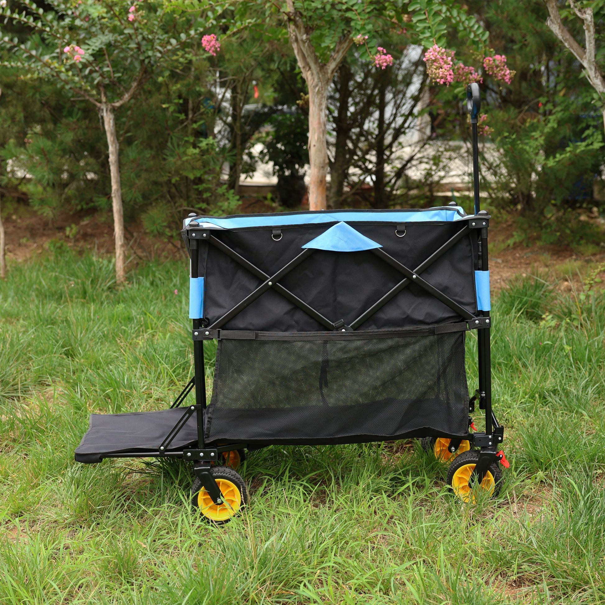 Big Large Capacity Folding Cart Extra Long Extender Wagon Cart Folding Wagon Garden Shopping Beach Cart Black Blue Black Garden & Outdoor Iron,Oxford Fabric