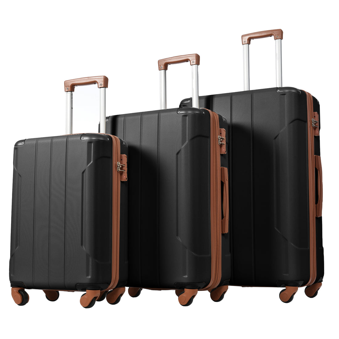 Hardshell Luggage Sets 3 Pcs Spinner Suitcase With Tsa Lock Lightweight 20''24''28'' Black Brown Abs