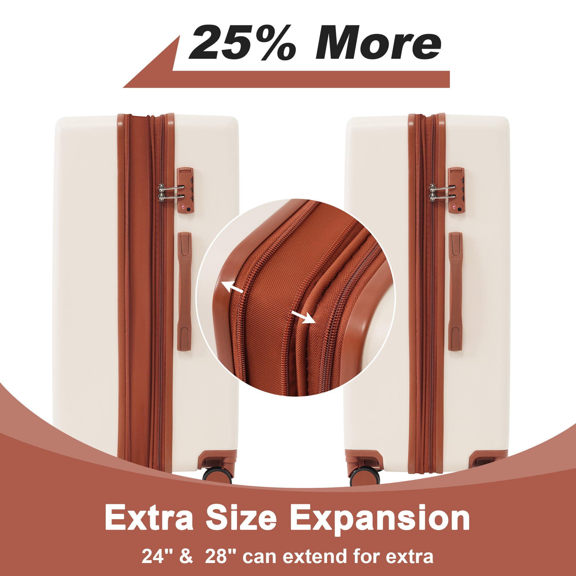 Hardshell Luggage Sets 3 Pcs Contrast Color Suitcase With Spinner Wheels And Tsa Lock 20" 24" 28" Available Brown White Abs