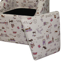 21.75" Tall Kids Accent Chair With Storage, Light Tan With Cartoon Print Multicolor Wood