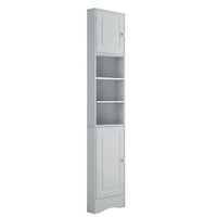 Multi Functional Corner Cabinet Tall Bathroom Storage Cabinet With Two Doors And Adjustable Shelves, Open Shelf, Grey Grey Mdf