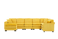 Modern U Shaped 6 Seat Sectional Sofa Couch With One Ottoman And Three Toss Pillows ,Modular Sofa For Living Room,Corduroy Sofa Yellow Corduroy 7 Seat