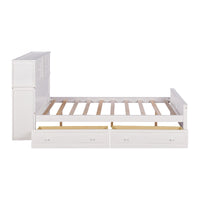 Full Size Platform Bed With Storage Headboard And Sliding Door,2 Drawers, White Full White Solid Wood Mdf