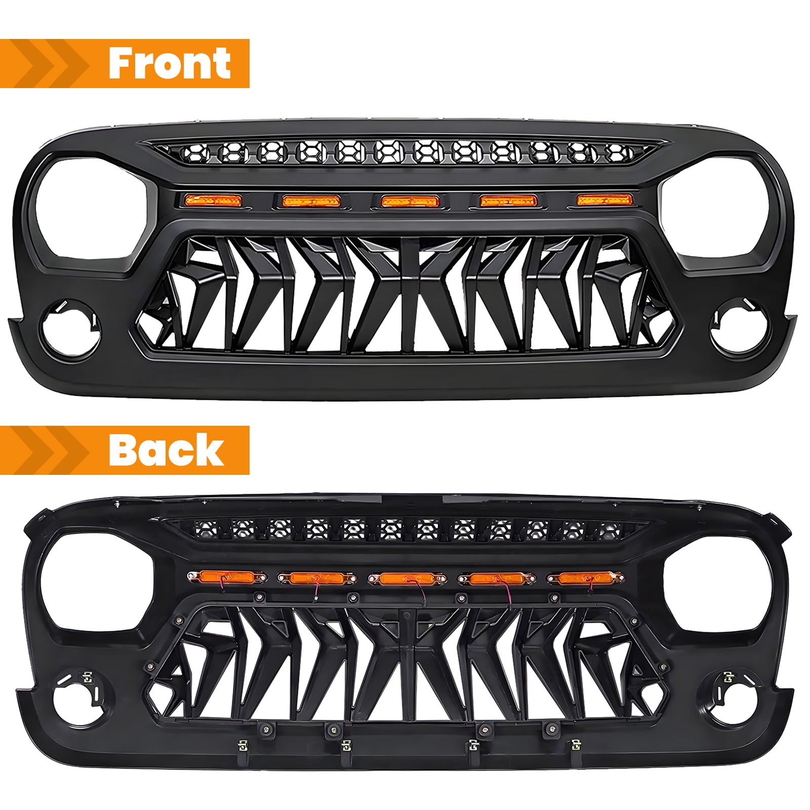 Front Matte Black Shark Grille Replacement Grill For Jeep Wrangler Jk 2007 2017 With Led Lights Black Abs