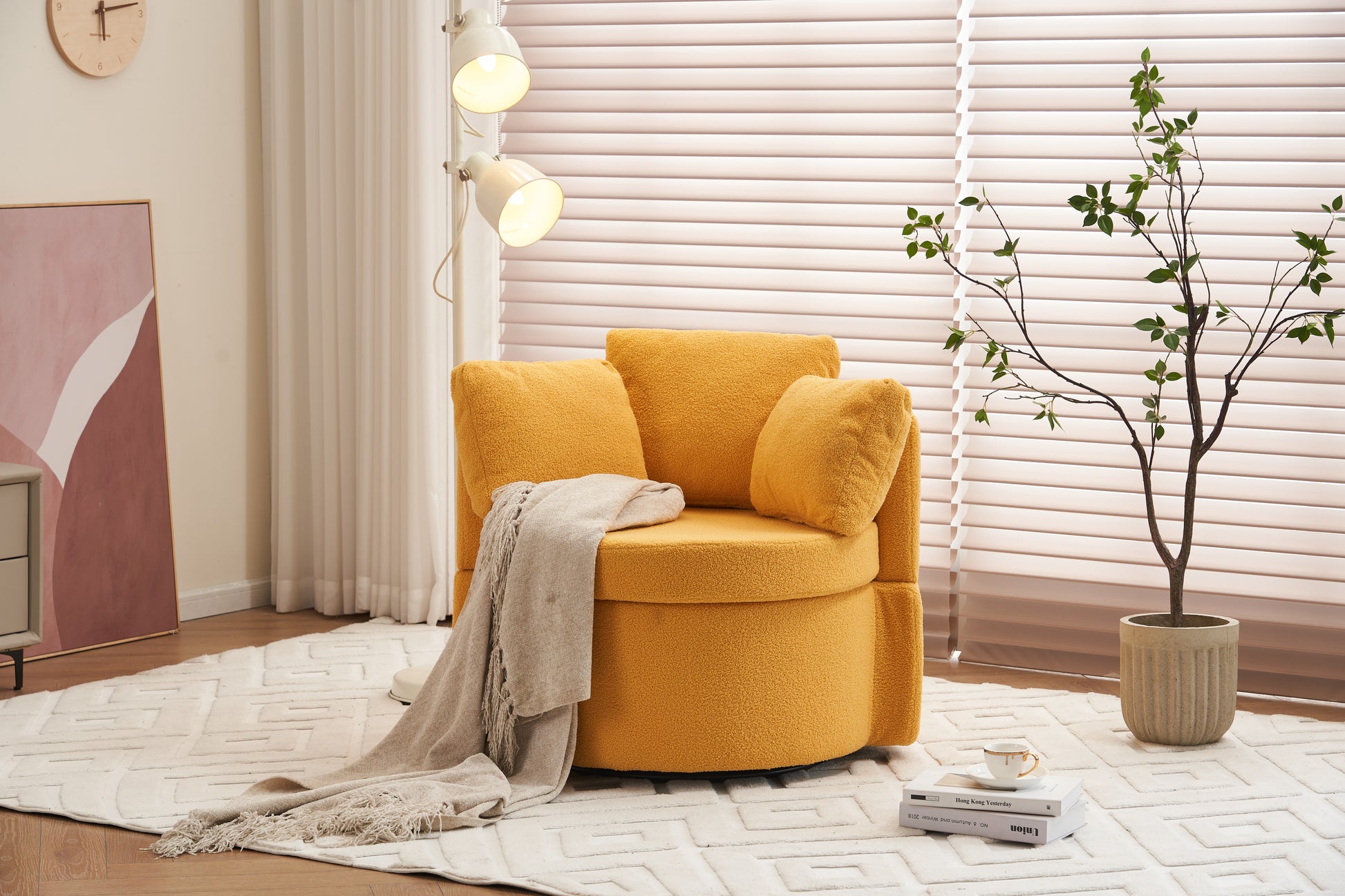 029 Teddy Fabric Swivel And Storage Chair With Back Cushion For Living Room,Yellow Yellow Primary Living Space Modern Foam Teddy